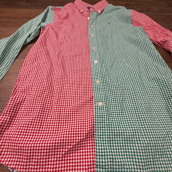 Vineyard Vines Boys 100% Cotton Button Front Whale Shirt, Gingham Colorblock, L - Picture 2 of 13